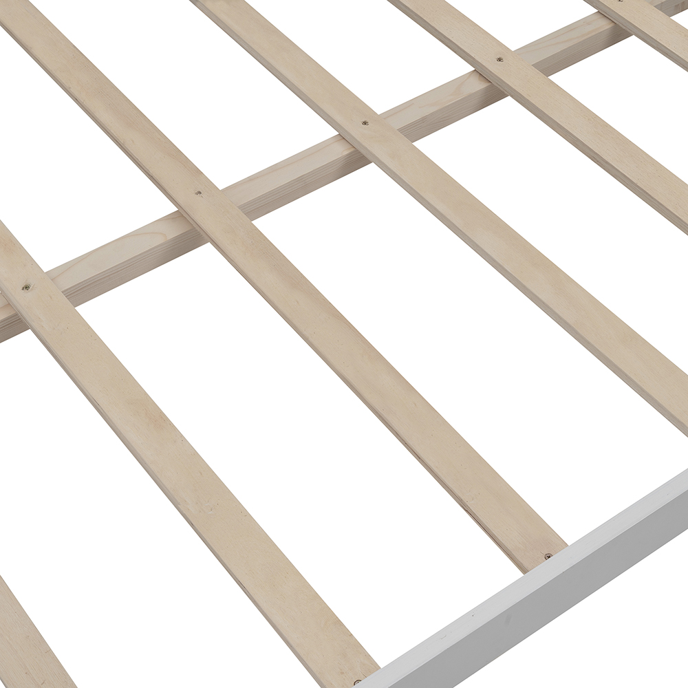 Full-Size Wooden Daybed Frame with Guardrail and Wooden Slat Support - White