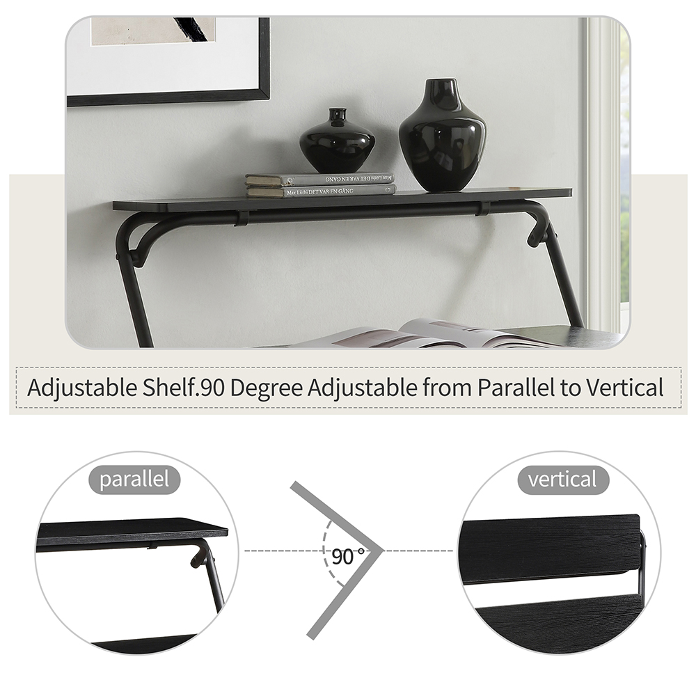 Home Office MDF Folding Computer Desk with Shelf and X-shaped Metal Legs - Black