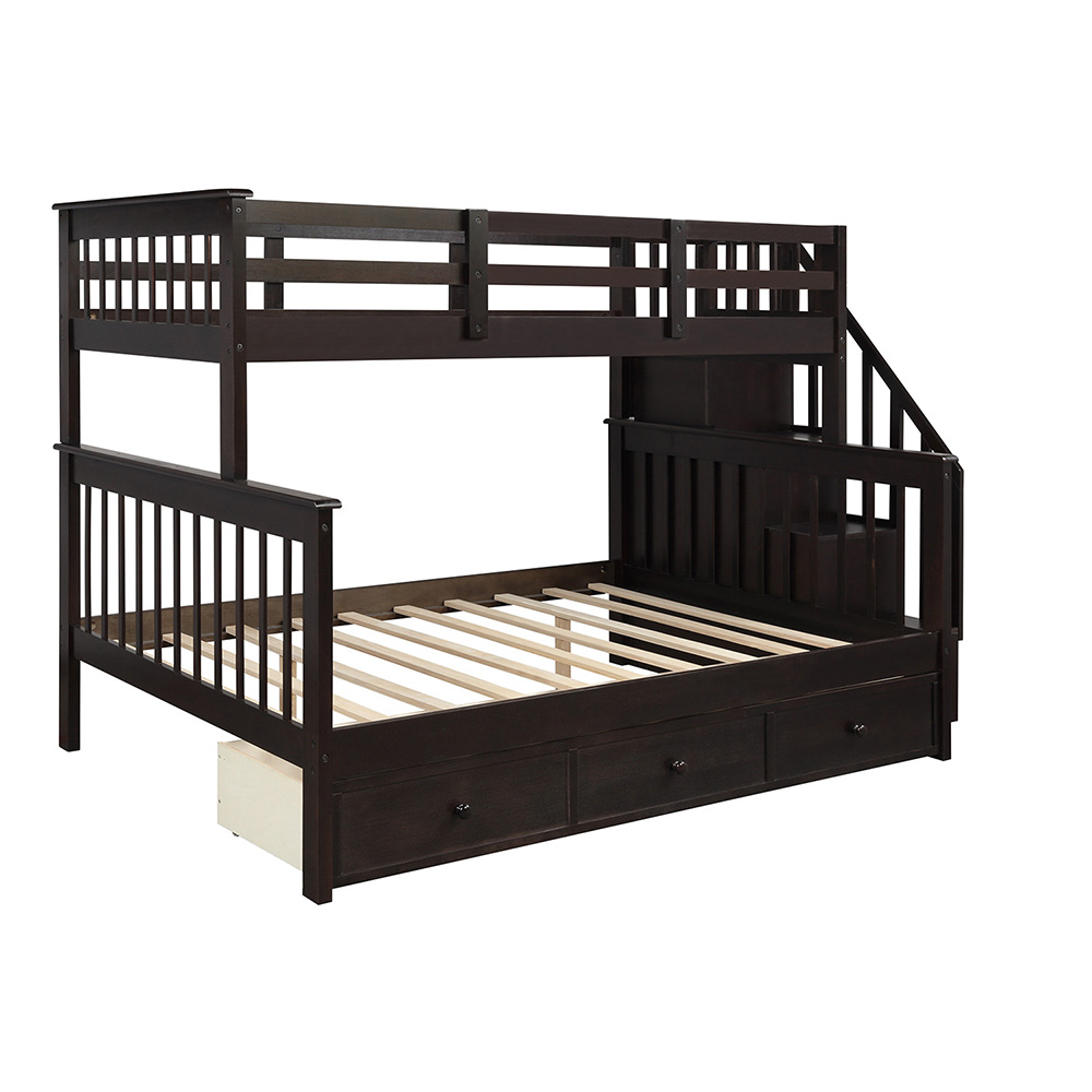 Twin-Over-Full Size Stairway Bunk Bed Frame With Storage Drawer, And Wooden Slats Support, No Spring Box Required (Frame Only) - Espresso 10 Twin-Over-Full Size Stairway Bunk Bed Frame with Storage Drawer, and Wooden Slats Support, No Spring Box Required (Frame Only) - Espresso
