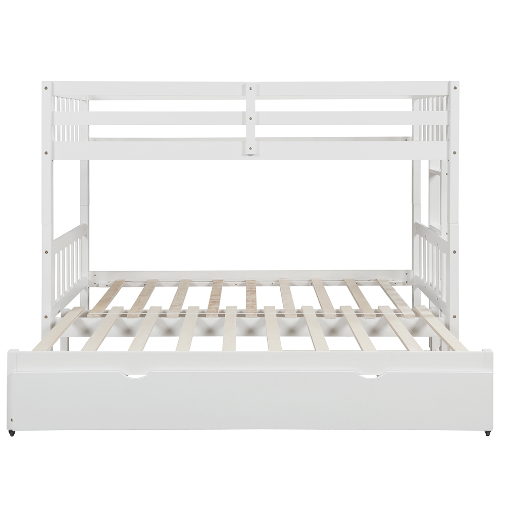 Twin-Over-Twin/King Size Bunk Bed Frame with Trundle Bed, and Wooden Slats Support, No Spring Box Required (Frame Only) - White