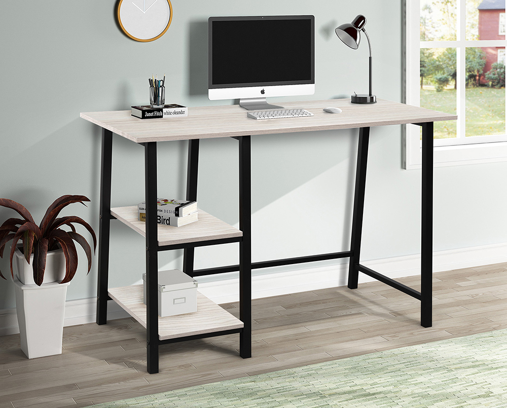 Home Office Computer Desk with Storage Shelves, Wooden Tabletop and Metal Frame, for Game Room, Office, Study Room - Oak