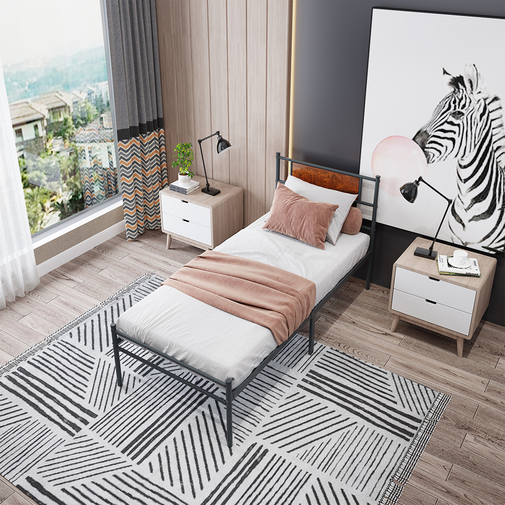 Twin Size Metal Platform Bed Frame with Headboard, and Metal Slats Support, Spring Box Required (Frame Only) - Black