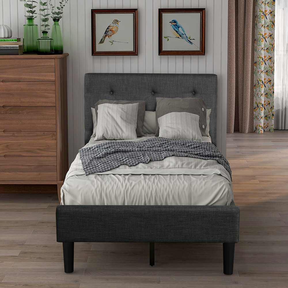 Twin Size Upholstered Button Tufted Platform Bed Frame With Headboard, And Wooden Slats Support, No Spring Box Required (Frame Only) - Gray 7 Twin Size Upholstered Button Tufted Platform Bed Frame with Headboard, and Wooden Slats Support, No Spring Box Required (Frame Only) - Gray