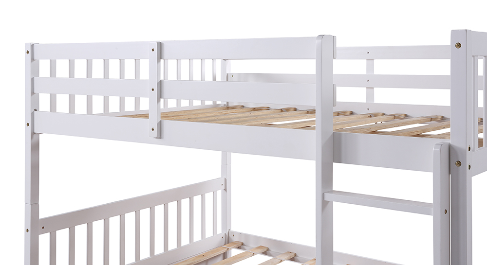 Full-Over-Full Size Detachable Bunk Bed Frame with Trundle Bed, and Wooden Slats Support, No Spring Box Required (Frame Only) - White