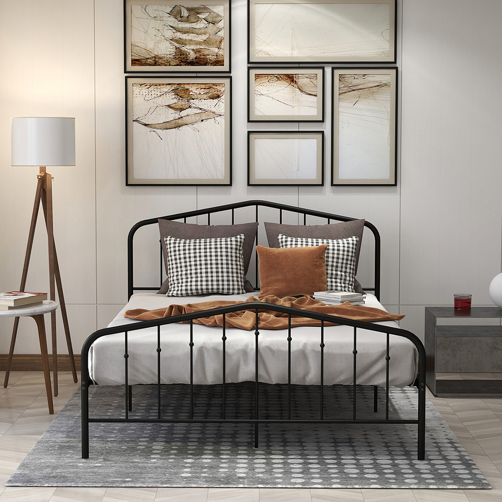Queen Size Metal Platform Bed Frame with Headboard, Footboard, and Metal Slats Support, No Spring Box Required (Frame Only) - Black