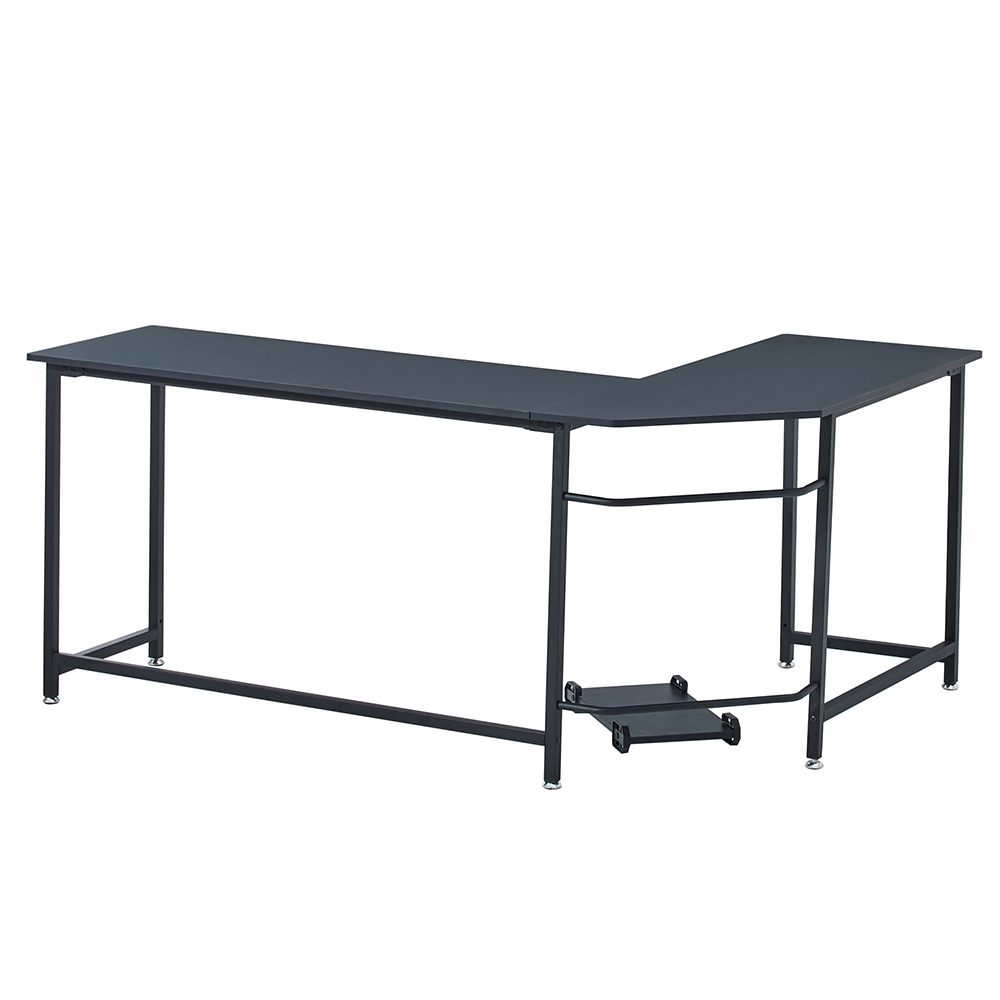 66" Home Office L-shaped Computer Desk with Wooden Tabletop and Metal Frame - Black