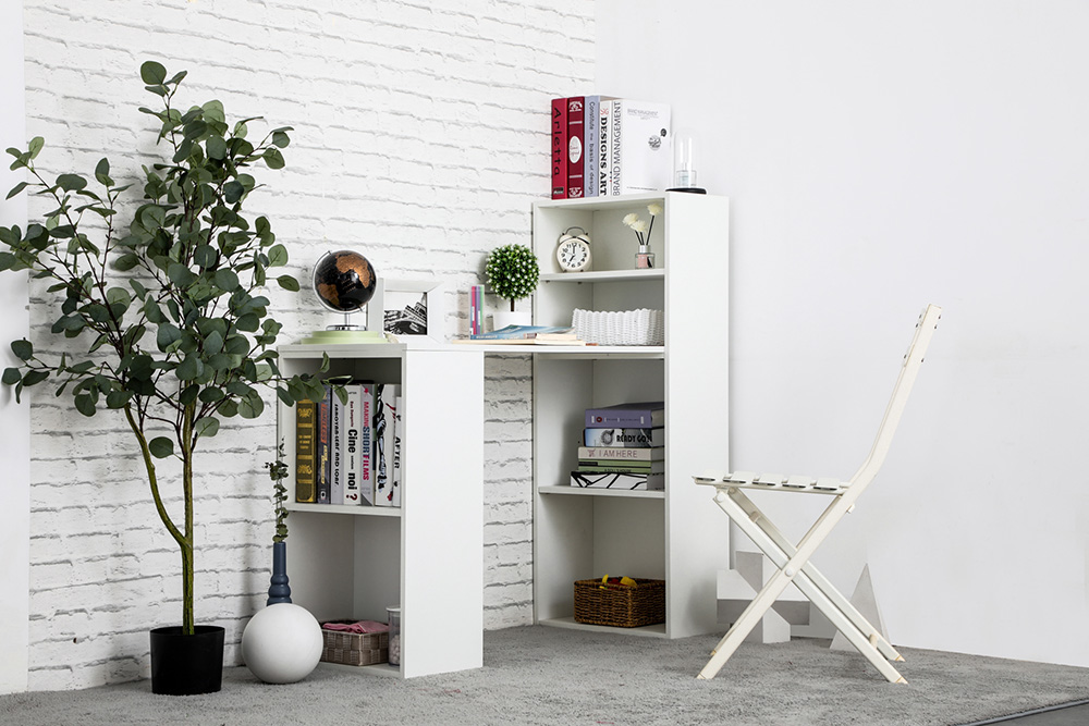 Home Office Particle Board Computer Desk with Storage Shelves - White