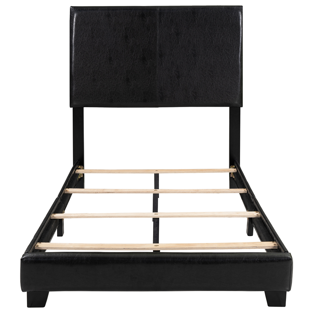 Vienna Twin Size Faux Leather Upholstered Platform Bed Frame with Headboard, Spring Box Required (Frame Only) - Black
