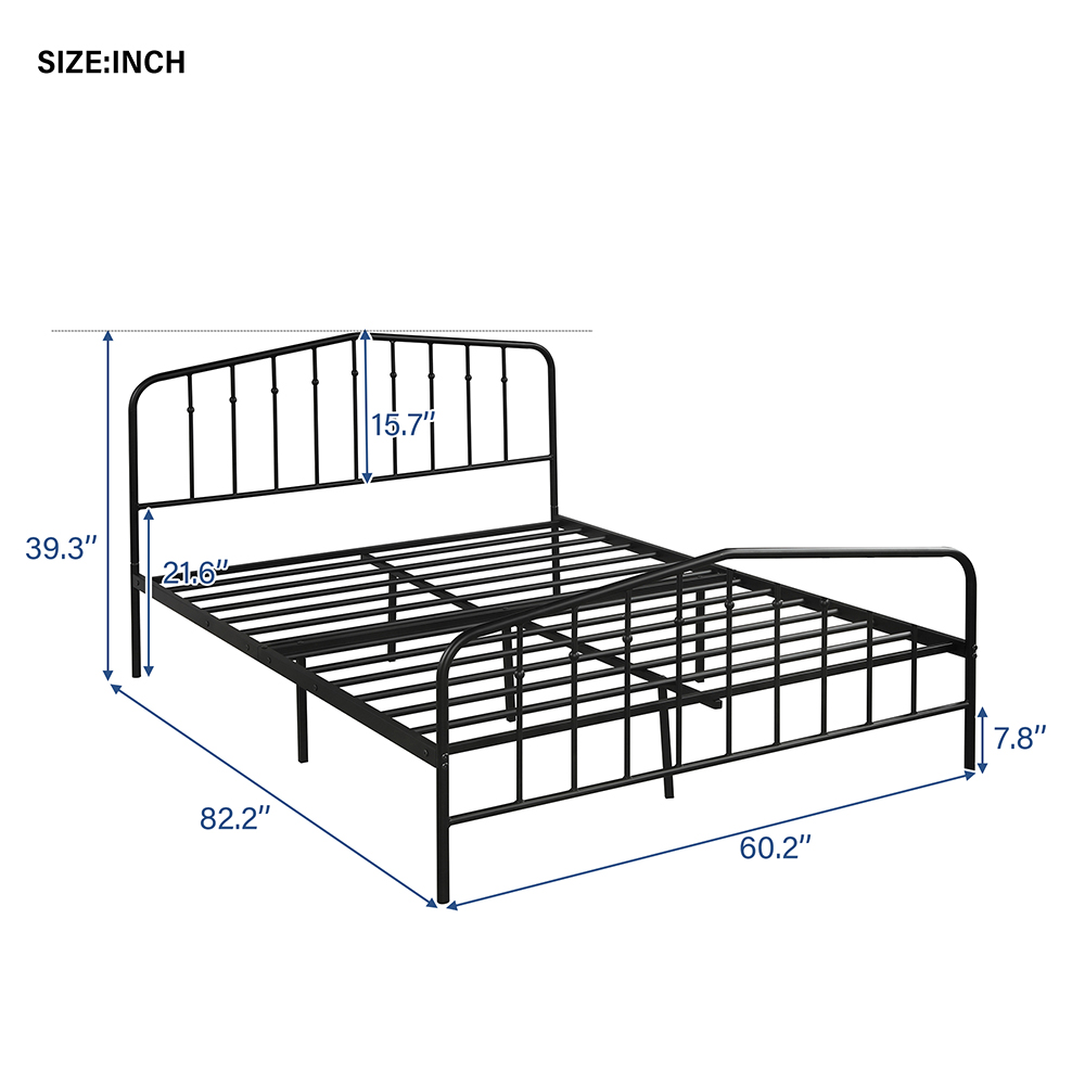 Queen Size Metal Platform Bed Frame with Headboard Black