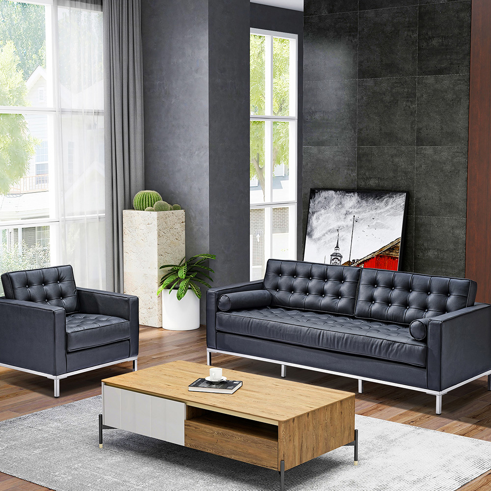 2-seat Velvet Sofa with Backrest and Armrests for Living Room, Bedroom, Office, Hotel, Bar - Black