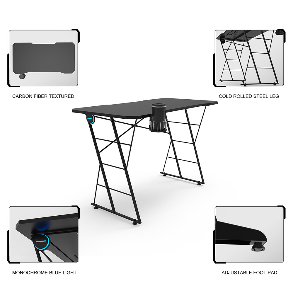 Home Office Computer Desk with Cup Holder, and Metal Frame, for Game Room, Office, Study Room - Black