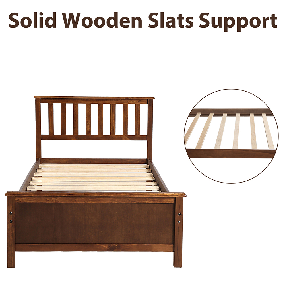 Twin Size Wooden Platform Bed Frame with Headboard, Footboard, and Wooden Slats Support, No Spring Box Required (Frame Only) - Walnut