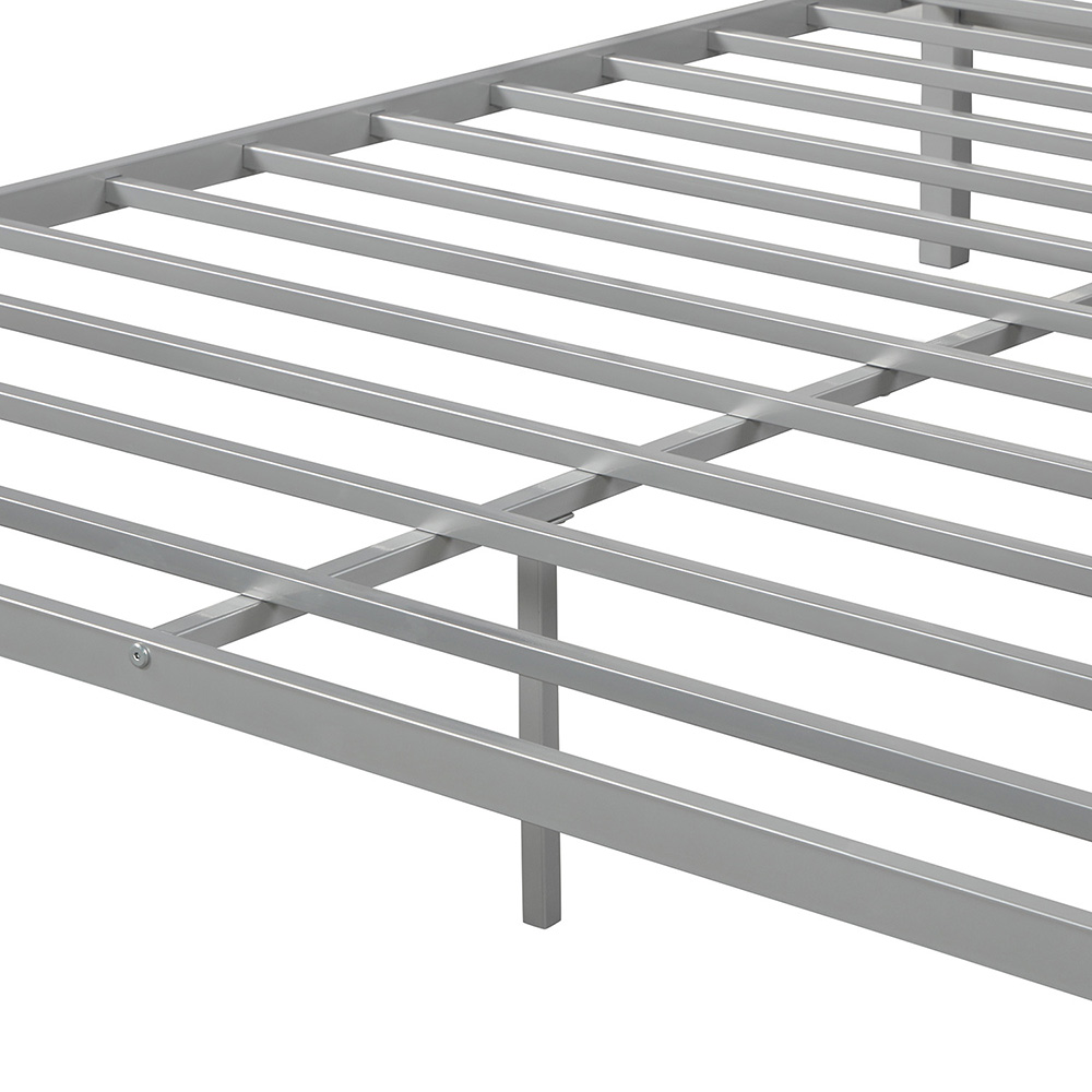 Queen Size Metal Canopy Platform Bed Frame with Built-in Headboard, and Metal Slats Support, No Spring Box Required (Frame Only) - Silver