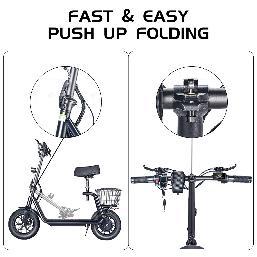 BOGIST M5 Pro Folding Electric Scooter 12 Inch Pneumatic Tire 500W Motor 48V 11Ah Battery Smart BMS Disc Brake Max Speed 40KM/h 30-35KM Long Range with Seat - Black