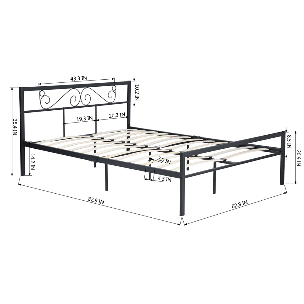 Cadre De Lit Plateforme En M Tal Queen Size Avec T Te De Lit Noir