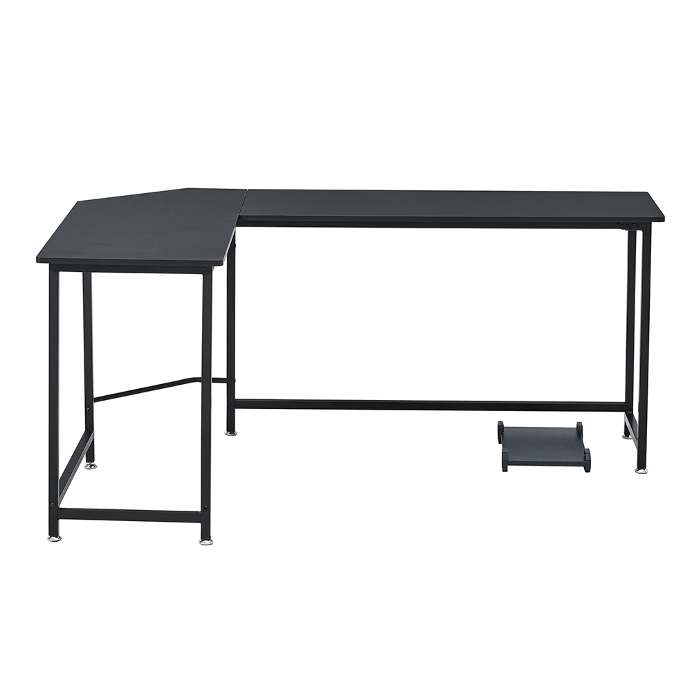66" Home Office L-shaped Computer Desk with Wooden Tabletop and Metal Frame - Black