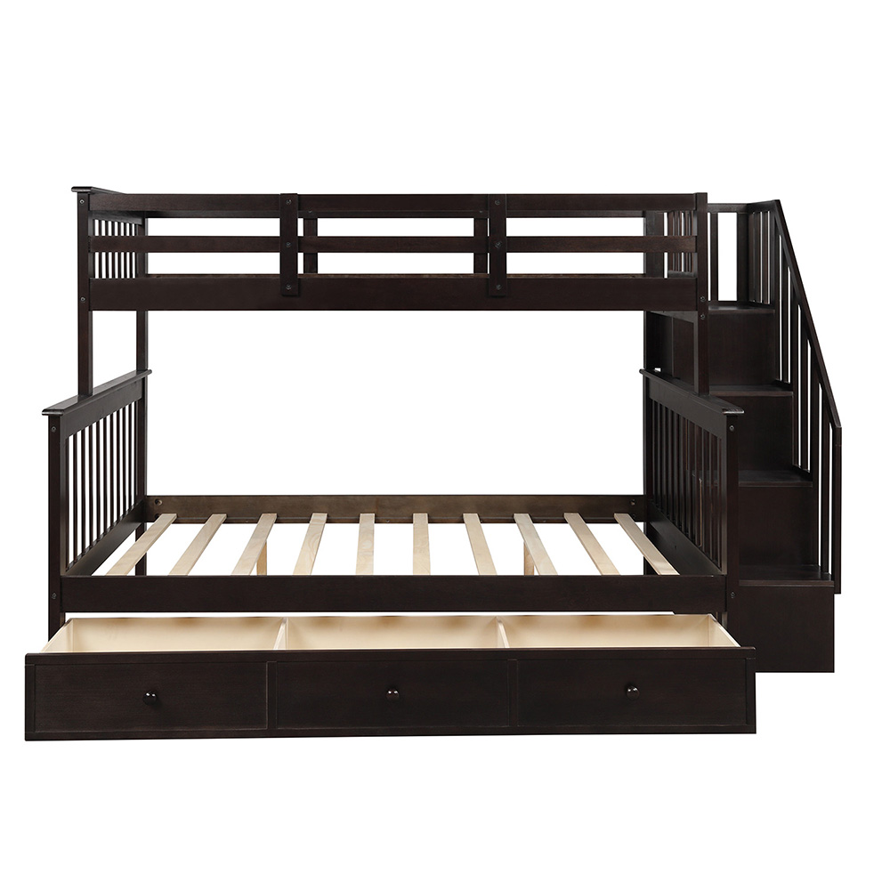 Twin-Over-Full Size Stairway Bunk Bed Frame With Storage Drawer, And Wooden Slats Support, No Spring Box Required (Frame Only) - Espresso 11 Twin-Over-Full Size Stairway Bunk Bed Frame with Storage Drawer, and Wooden Slats Support, No Spring Box Required (Frame Only) - Espresso