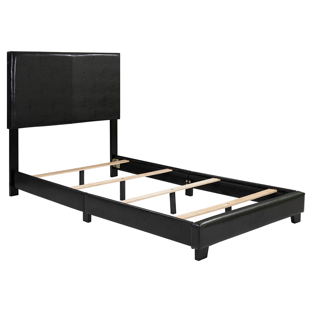 Vienna Twin Size Faux Leather Upholstered Platform Bed Frame with Headboard, Spring Box Required (Frame Only) - Black