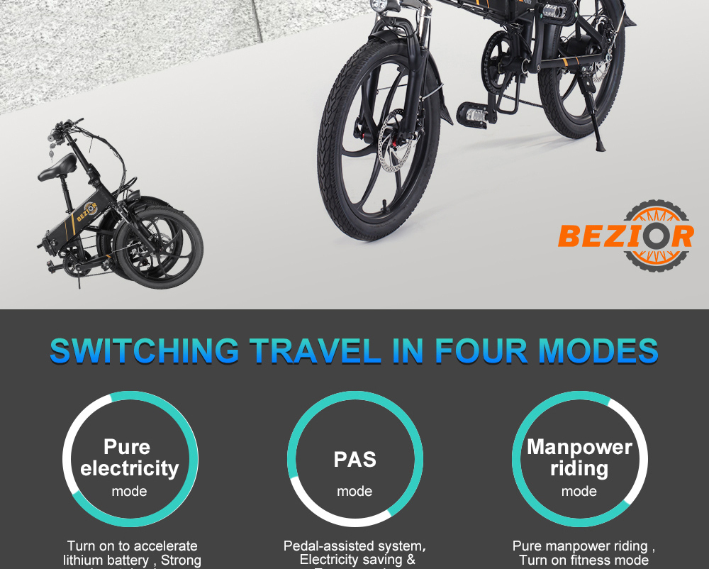 BEZIOR M20 Folding Electric Bike 48V 10.4Ah Battery 350W Brushless Motor 20 inch Tire Aluminum Alloy Frame Shimano 7-speed Shift Max Speed 35km/h LCD Meter Disk Brake - Black