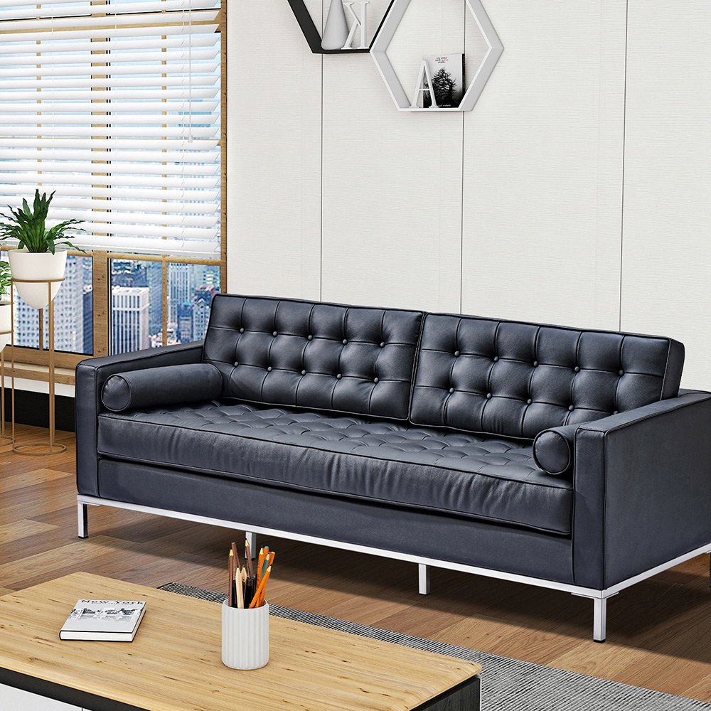 2-seat Velvet Sofa with Backrest and Armrests for Living Room, Bedroom, Office, Hotel, Bar - Black