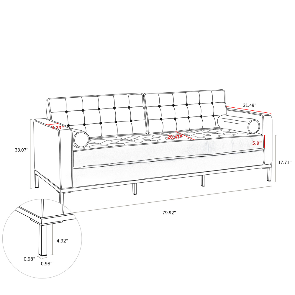 2-seat Velvet Sofa with Backrest and Armrests for Living Room, Bedroom, Office, Hotel, Bar - Black