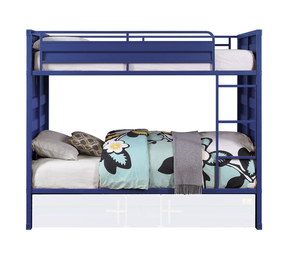 ACME Twin-Over-Twin Size Container Style Bunk Bed Frame with Ladder, and Metal Slats Support, No Spring Box Required (Frame Only) - Blue