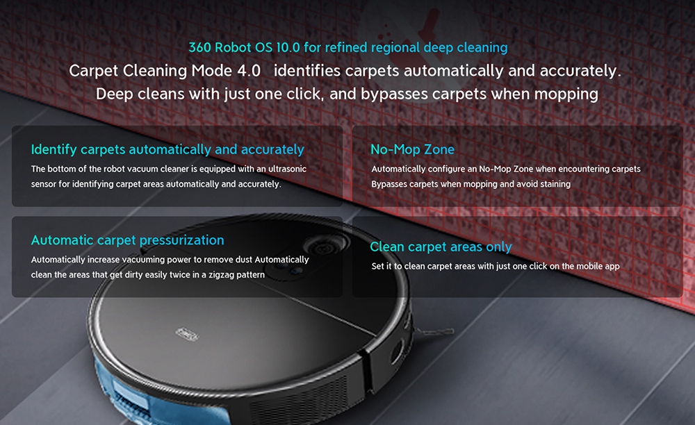 360 S10 Smart Robot Vacuum Cleaner 3300Pa Superior Suction Vacuuming Sweeping Mopping 3 in 1  LiDARs Navigation 3D Obstacle Avoidance UItra-slim Design 5000mAh Battery Alexa Google Assistant Clova APP Remote Control for Pets Hair, Carpets and Hard Floor - Black