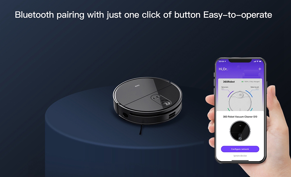 360 S10 Smart Robot Vacuum Cleaner 3300Pa Superior Suction Vacuuming Sweeping Mopping 3 in 1  LiDARs Navigation 3D Obstacle Avoidance UItra-slim Design 5000mAh Battery Alexa Google Assistant Clova APP Remote Control for Pets Hair, Carpets and Hard Floor - Black