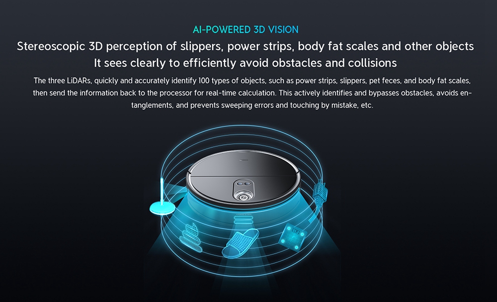 360 S10 Smart Robot Vacuum Cleaner 3300Pa Superior Suction Vacuuming Sweeping Mopping 3 in 1  LiDARs Navigation 3D Obstacle Avoidance UItra-slim Design 5000mAh Battery Alexa Google Assistant Clova APP Remote Control for Pets Hair, Carpets and Hard Floor - Black