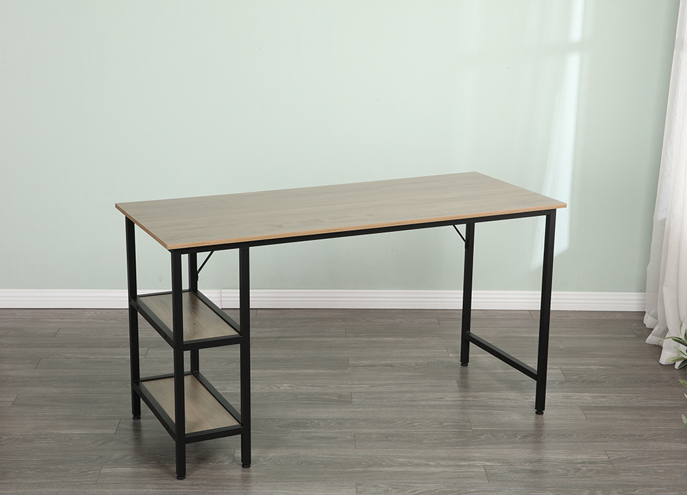 55" Home Office Computer Desk with Open Storage Shelves, Wooden Tabletop and Metal Frame - Gray