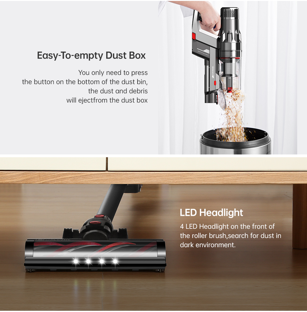 Proscenic P11 Handheld Cordless Vacuum Cleaner 25000pa 450W 2 in 1 Vacuuming Mopping ,Touch Screen, Removable & Rechargeable 2500mAh Battery, Lightweight Vacuum for Hard Floor, Carpet, Pet Hair- Gray