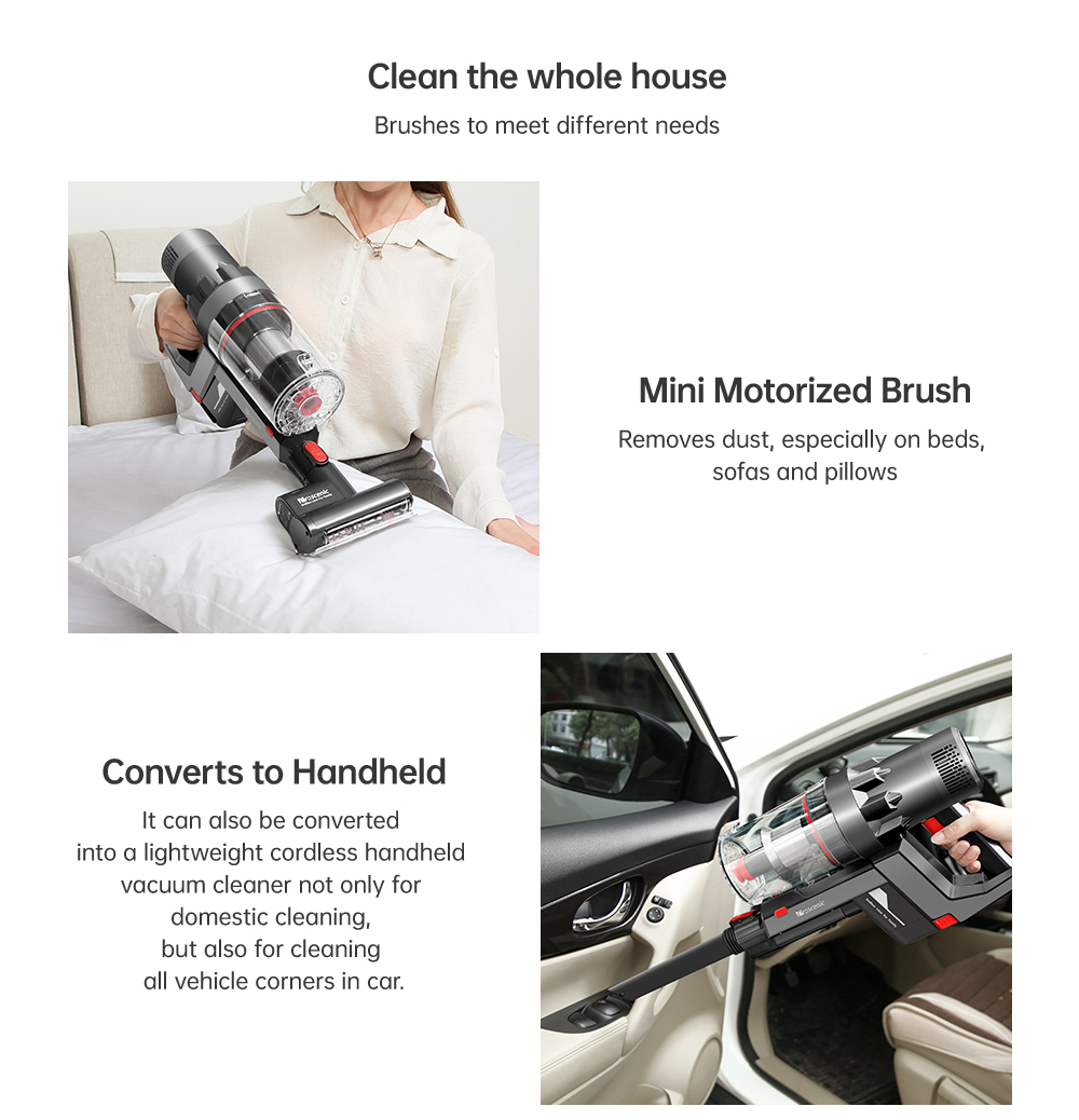 Proscenic P11 Handheld Cordless Vacuum Cleaner 25000pa 450W 2 in 1 Vacuuming Mopping ,Touch Screen, Removable & Rechargeable 2500mAh Battery, Lightweight Vacuum for Hard Floor, Carpet, Pet Hair- Gray