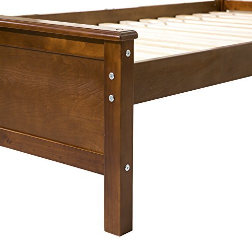 Twin Size Wooden Platform Bed Frame with Headboard, Footboard, and Wooden Slats Support, No Spring Box Required (Frame Only) - Walnut