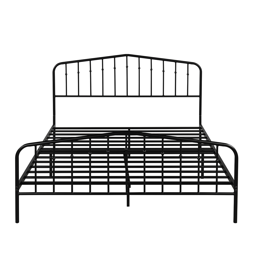 Queen Size Metal Platform Bed Frame with Headboard Black