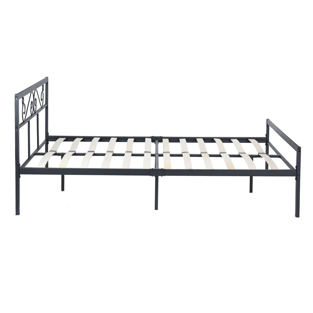 Queen Size Metal Platform Bed Frame with Headboard Black