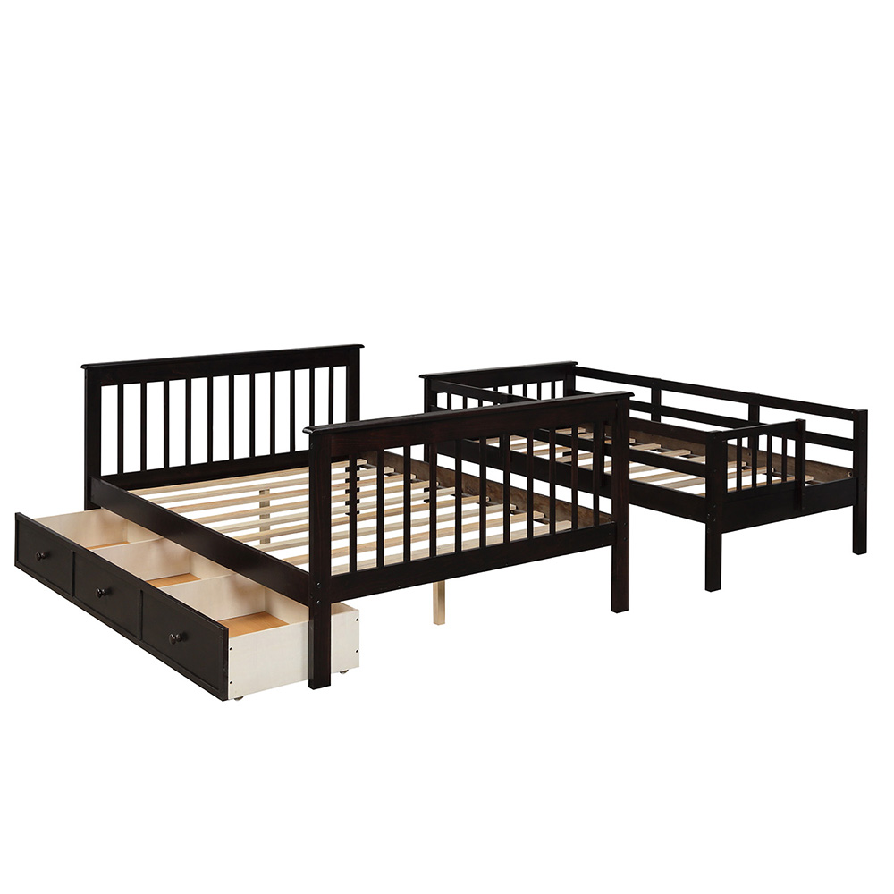 Twin-Over-Full Size Stairway Bunk Bed Frame With Storage Drawer, And Wooden Slats Support, No Spring Box Required (Frame Only) - Espresso 7 Twin-Over-Full Size Stairway Bunk Bed Frame with Storage Drawer, and Wooden Slats Support, No Spring Box Required (Frame Only) - Espresso