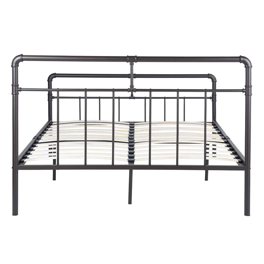 Queen Size Metal Platform Bed Frame with Headboard Black