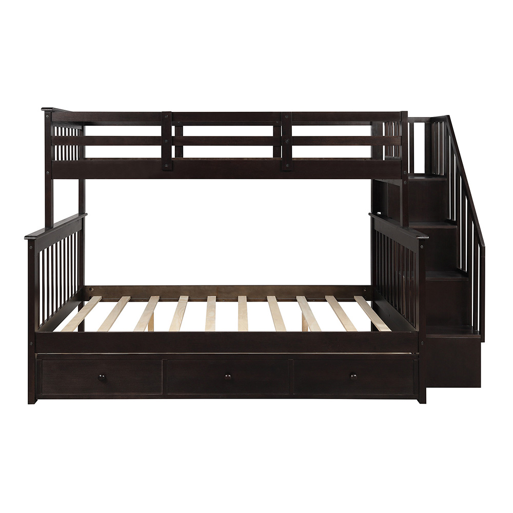 Twin-Over-Full Size Stairway Bunk Bed Frame With Storage Drawer, And Wooden Slats Support, No Spring Box Required (Frame Only) - Espresso 12 Twin-Over-Full Size Stairway Bunk Bed Frame with Storage Drawer, and Wooden Slats Support, No Spring Box Required (Frame Only) - Espresso