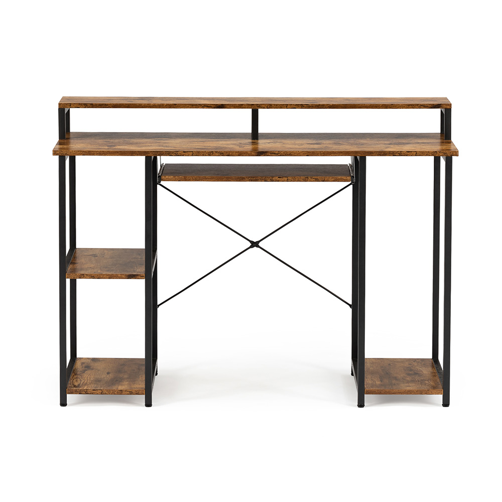 Home Office Computer Desk with Storage Shelves, MDF  Tabletop, and Metal Frame - Brown