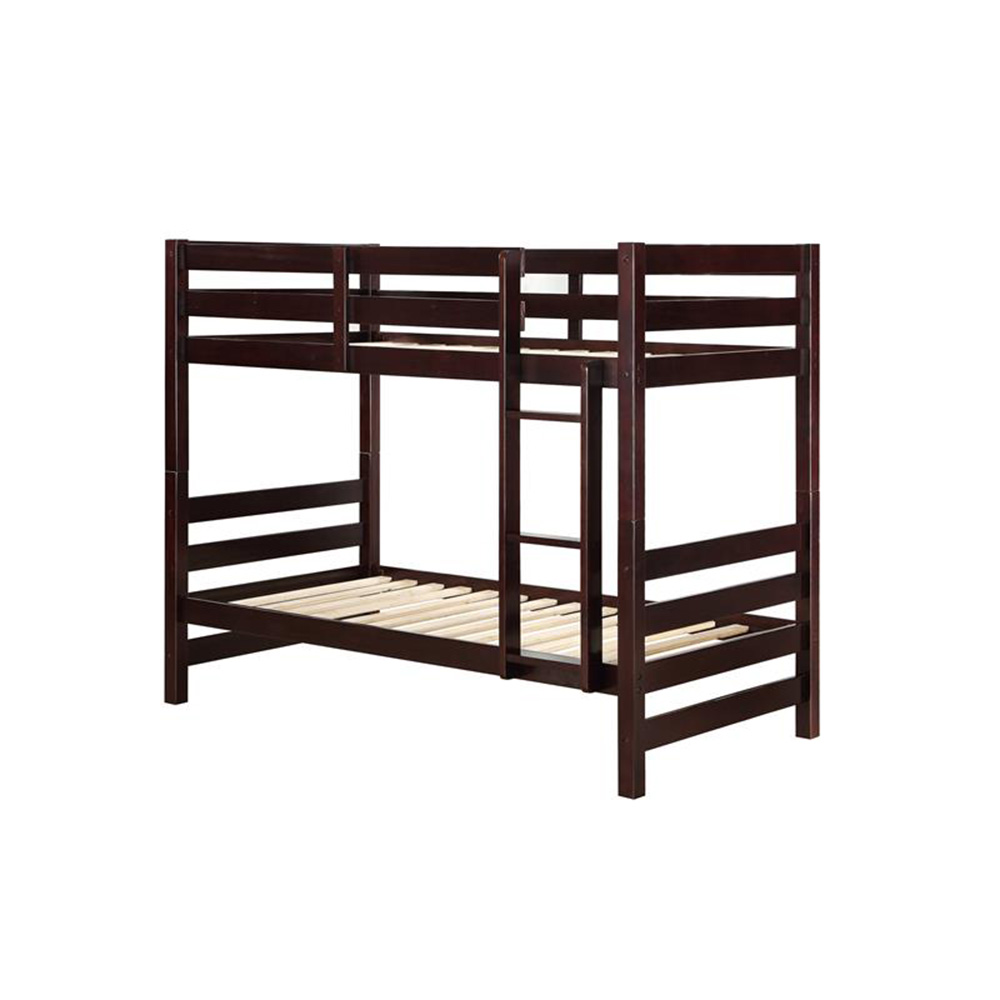 ACME Twin-Over-Twin Size Bunk Bed Frame with Ladder, and Wooden Slats Support, No Spring Box Required (Frame Only) - Espresso