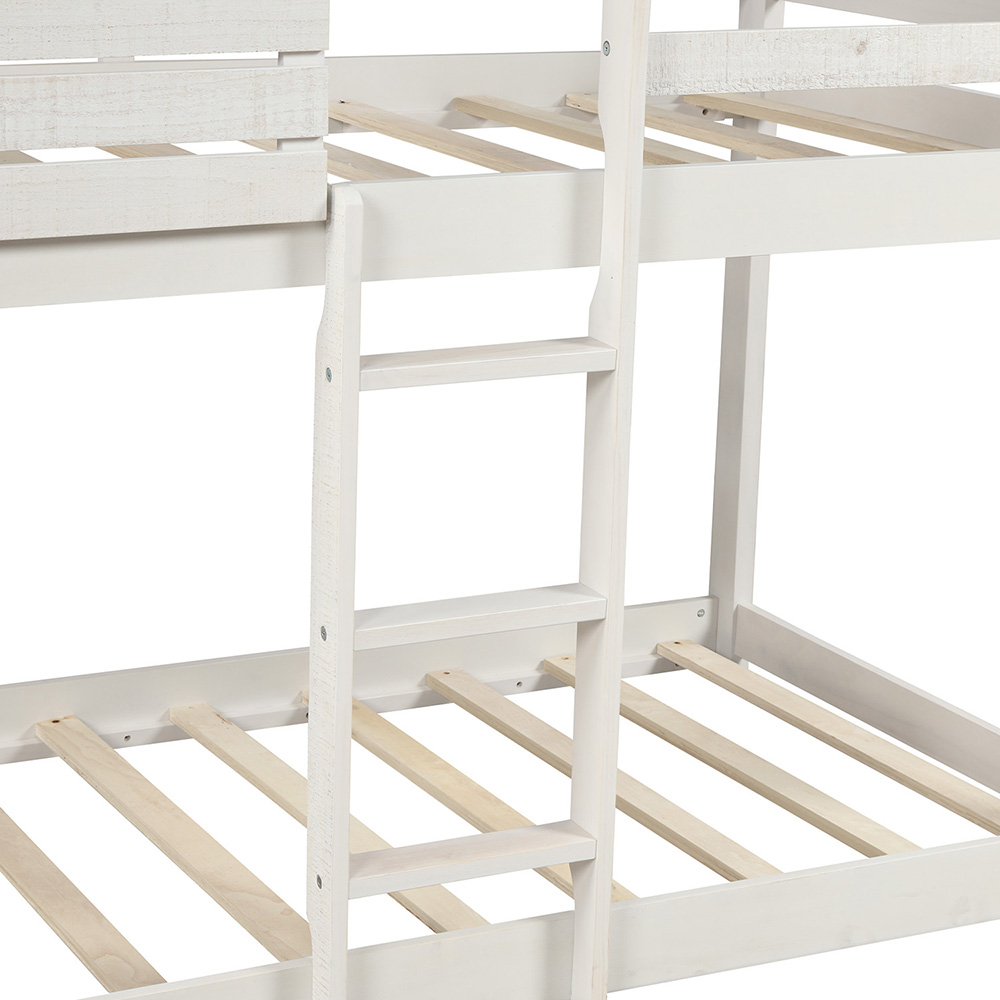 Twin-Over-Twin Size Bunk Bed Frame with Roof, and Wooden Slats Support, No Spring Box Required (Frame Only) - Antique White