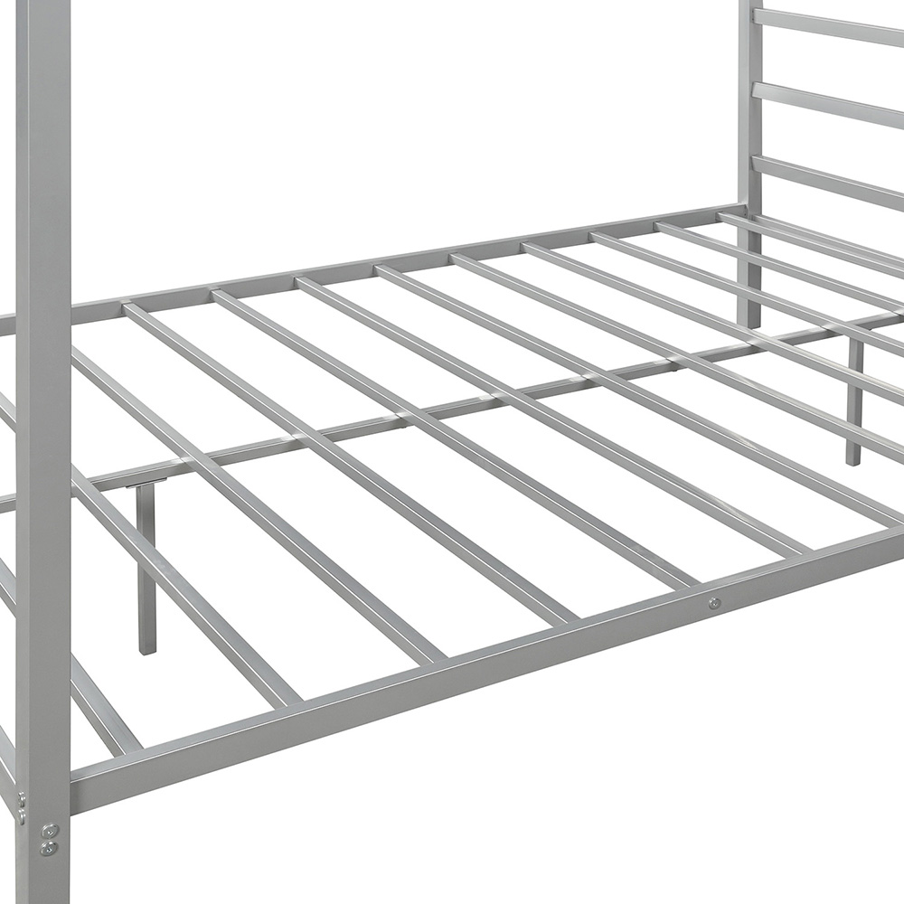 Queen Size Metal Canopy Platform Bed Frame with Built-in Headboard, and Metal Slats Support, No Spring Box Required (Frame Only) - Silver