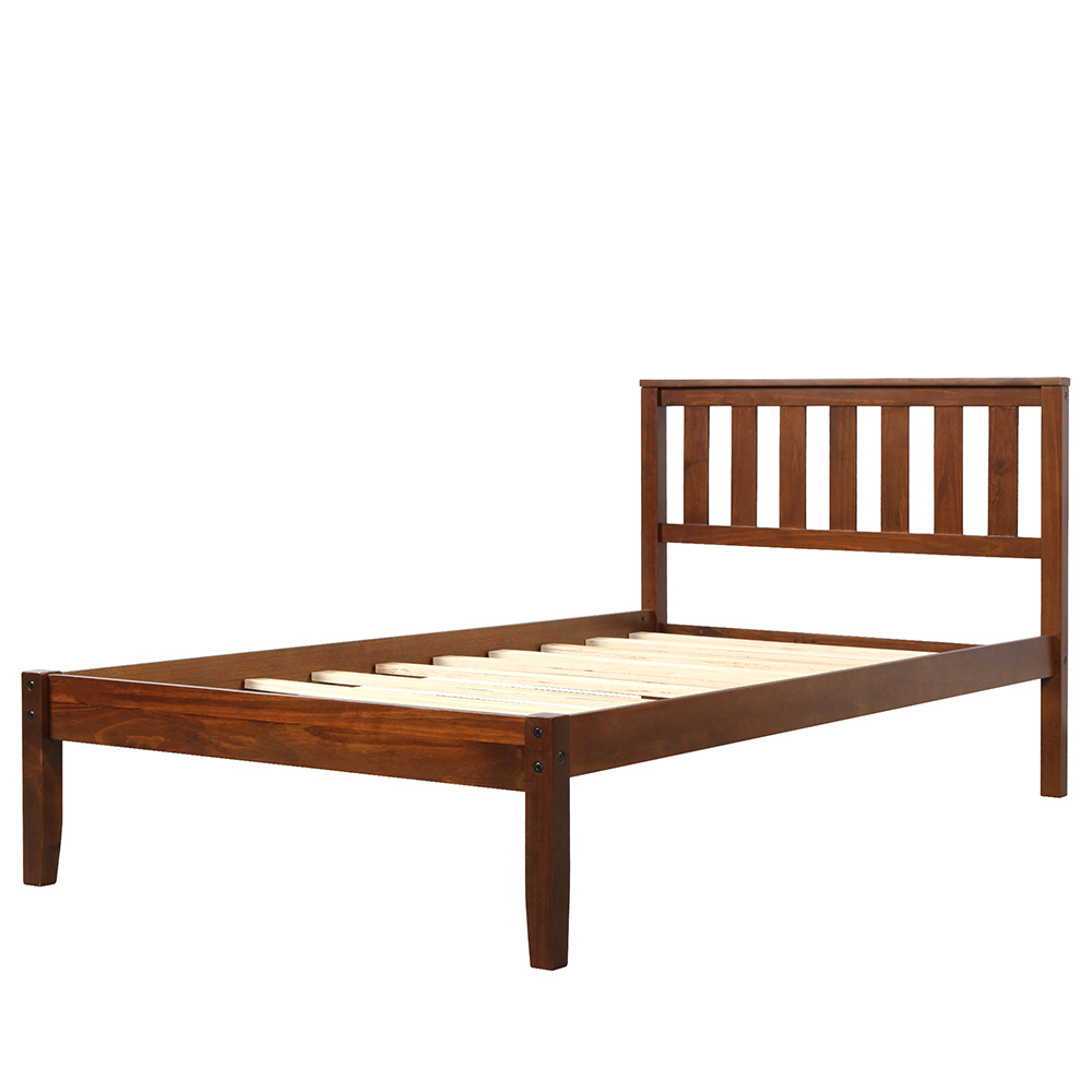 Twin Size Wooden Platform Bed Frame with Headboard, and Wooden Slats Support, No Spring Box Required (Frame Only) - Walnut
