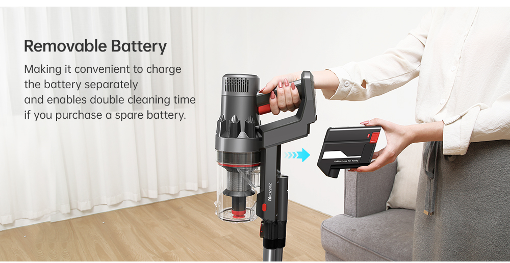 Proscenic P11 Handheld Cordless Vacuum Cleaner 25000pa 450W 2 in 1 Vacuuming Mopping ,Touch Screen, Removable & Rechargeable 2500mAh Battery, Lightweight Vacuum for Hard Floor, Carpet, Pet Hair- Gray