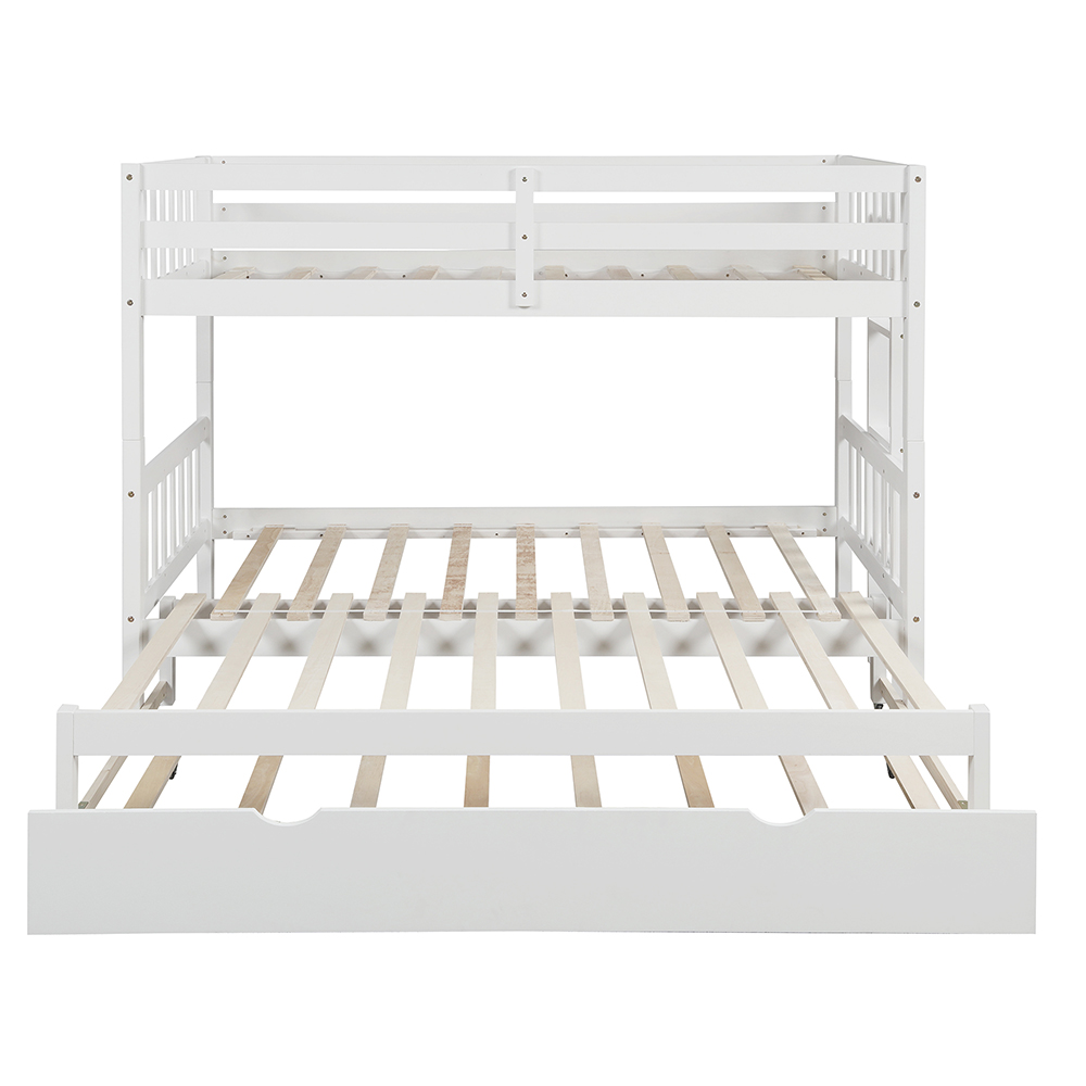 Twin-Over-Twin/King Size Bunk Bed Frame with Trundle Bed, and Wooden Slats Support, No Spring Box Required (Frame Only) - White