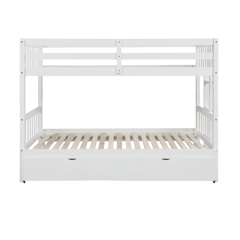 Twin-Over-Twin/King Size Bunk Bed Frame with Trundle Bed, and Wooden Slats Support, No Spring Box Required (Frame Only) - White