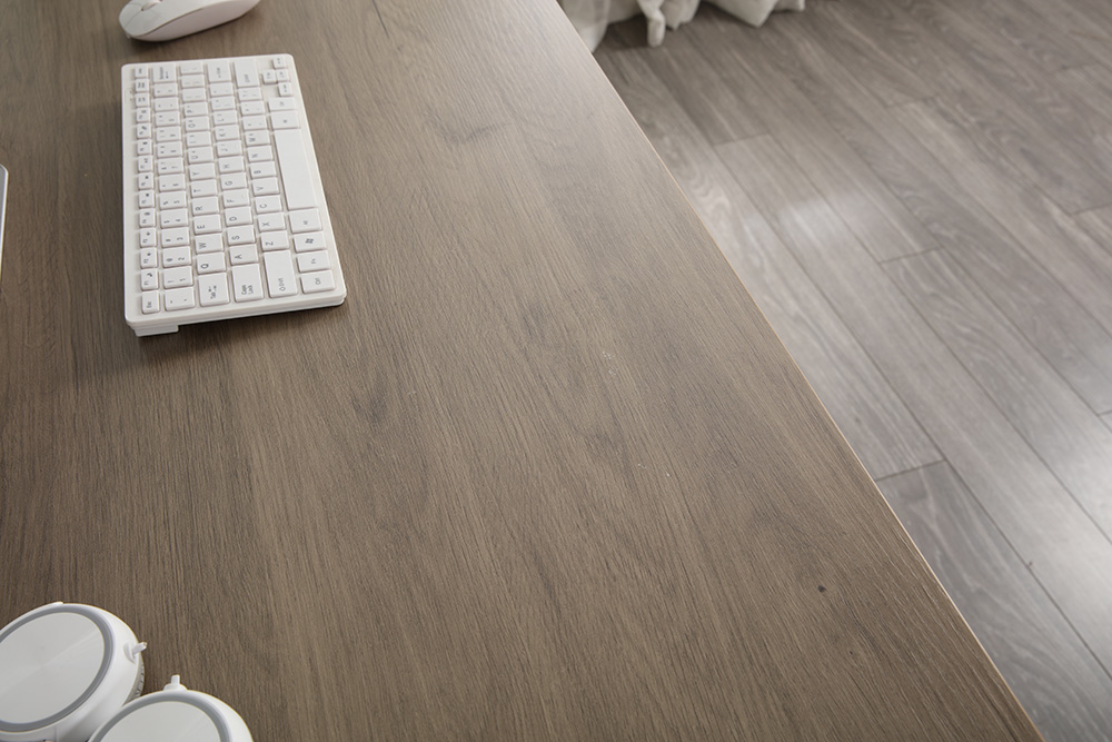 55" Home Office Computer Desk with Open Storage Shelves, Wooden Tabletop and Metal Frame - Gray