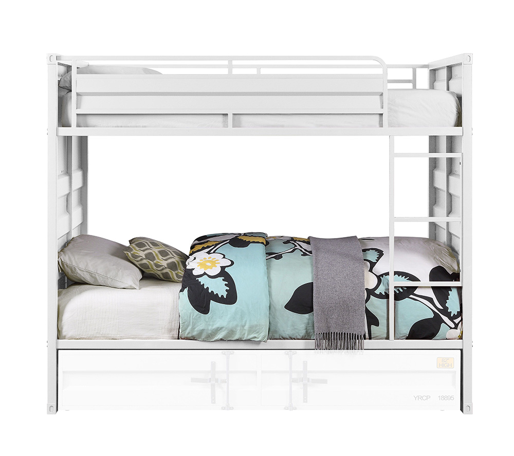 ACME Twin-Over-Twin Size Container Style Bunk Bed Frame with Ladder, and Metal Slats Support, No Spring Box Required (Frame Only) - White