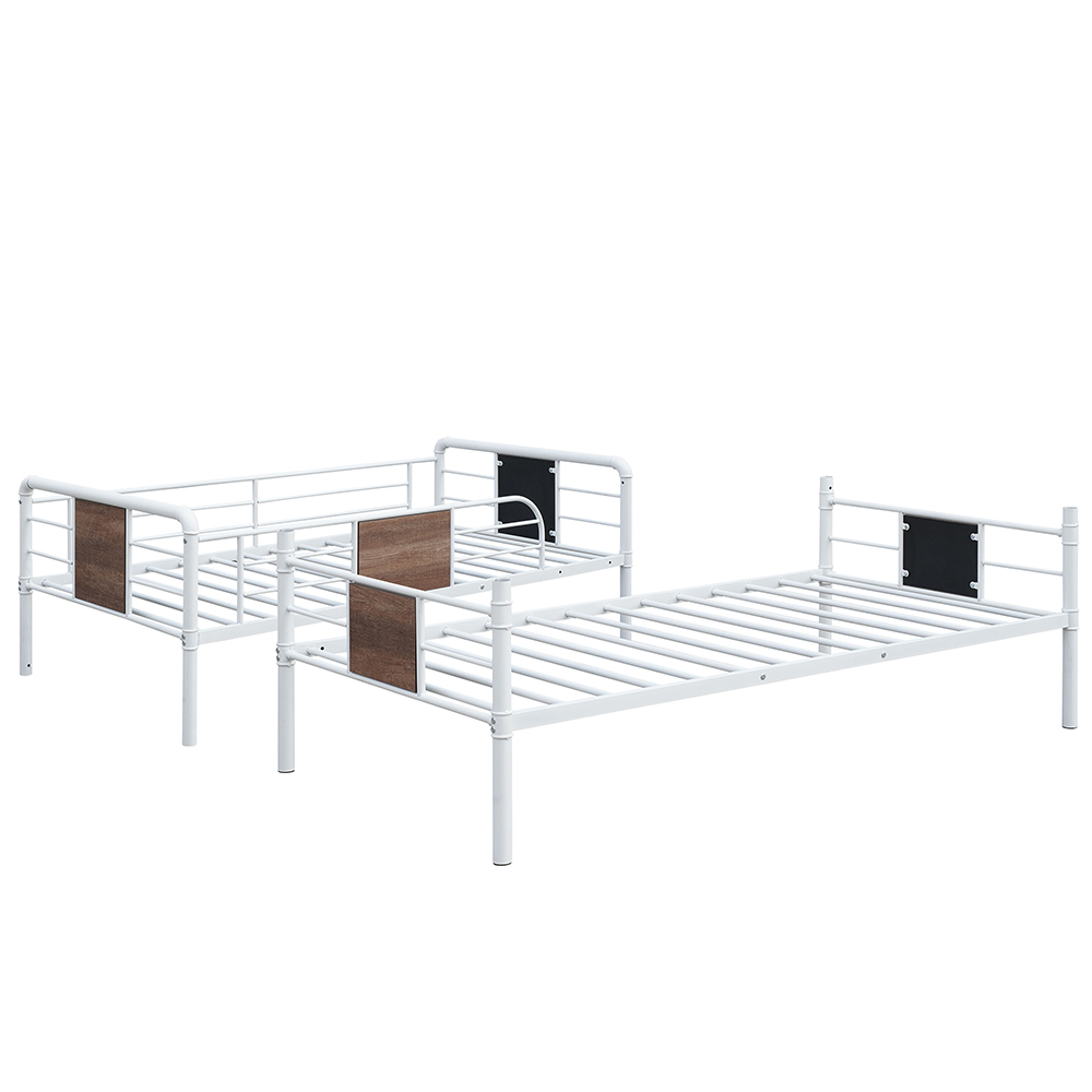 Twin-Over-Twin Size Bunk Bed Frame with Ladder, and Metal Slats Support, No Spring Box Required (Frame Only) - White