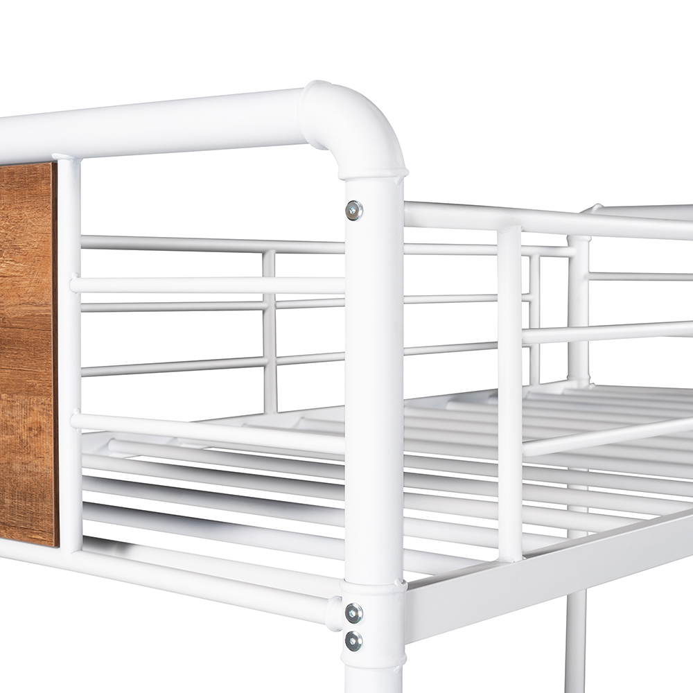 Twin-Over-Twin Size Bunk Bed Frame with Ladder, and Metal Slats Support, No Spring Box Required (Frame Only) - White